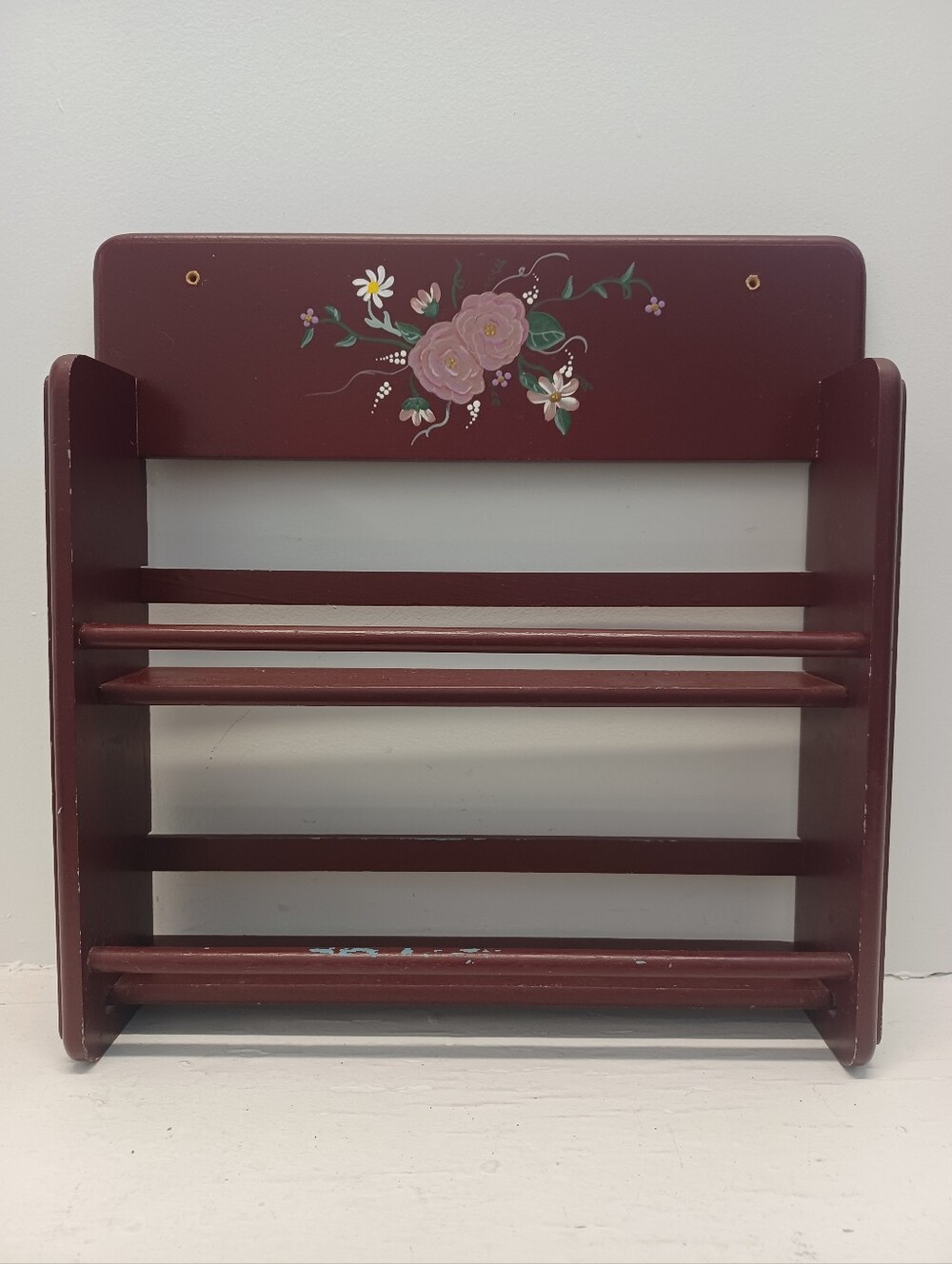 Rustic Vintage Floral Wooden Wall Spice Rack Shelf Farmhouse Cottagecore Shabby